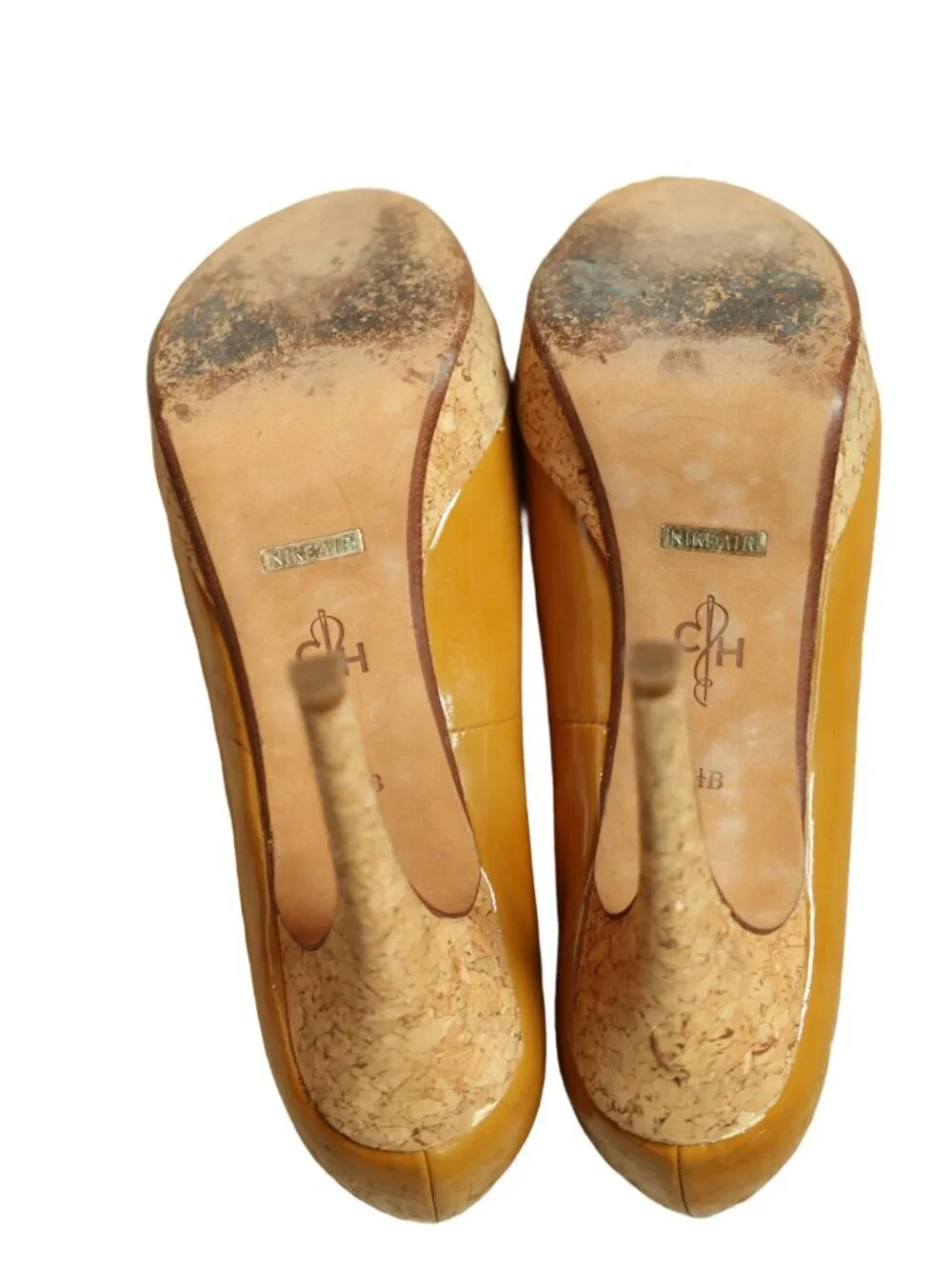 Cole Haan Mariela Nike Air Patent Leather Cork Peep Toe Heels 6.5B
